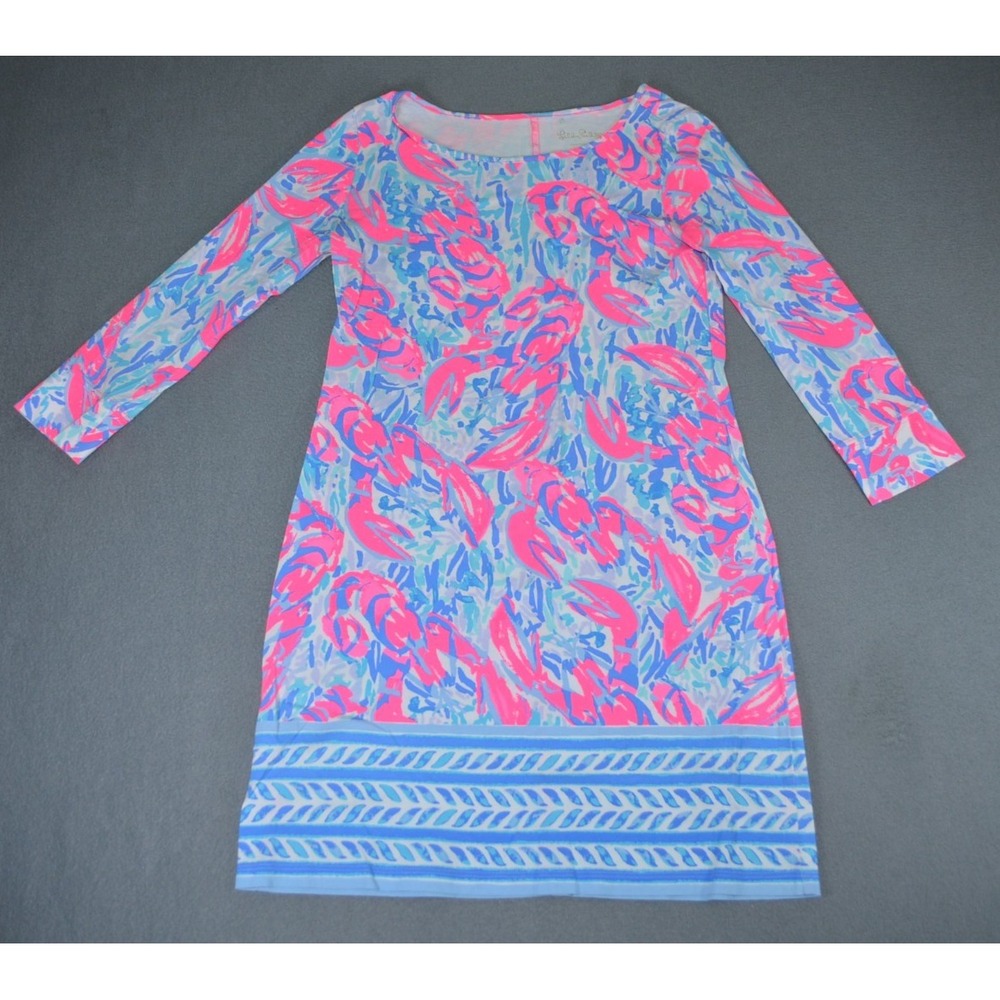 Lilly Pulitzer Marlowe Boatneck T-shirt Dress Cosmic Coral Lobster Cracked Up XS